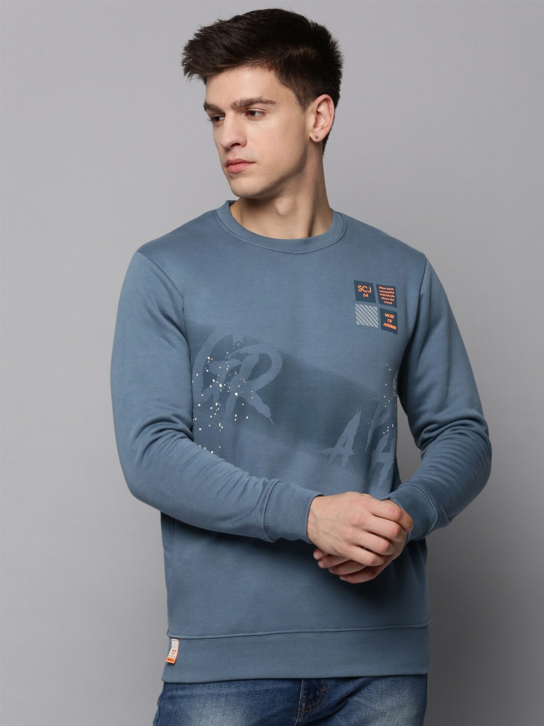 

SHOWOFF Men Printed Round Neck Cotton Sweatshirt, Teal