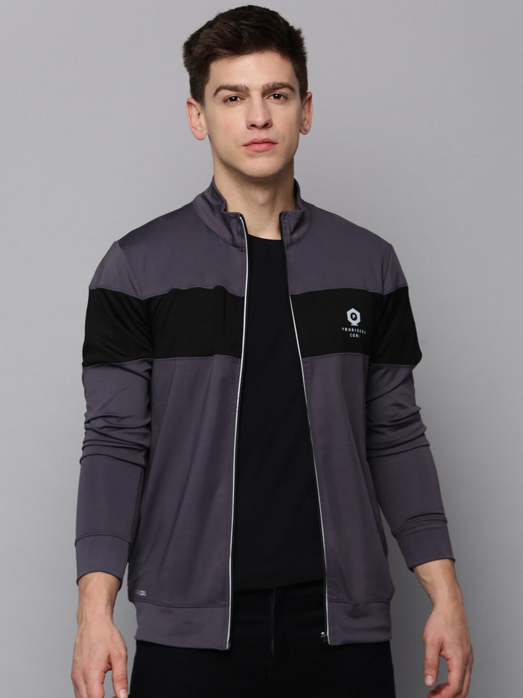 

SHOWOFF Men Colourblocked Mock Collar Sweatshirt, Grey