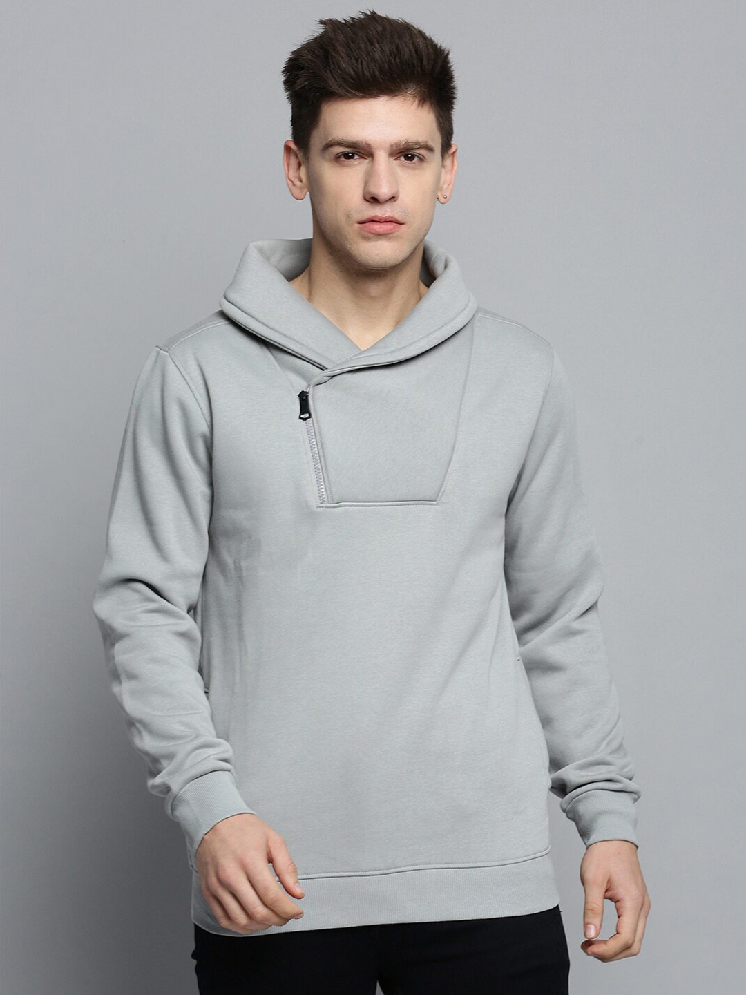

SHOWOFF Men Double Collar Cotton Sweatshirt, Grey