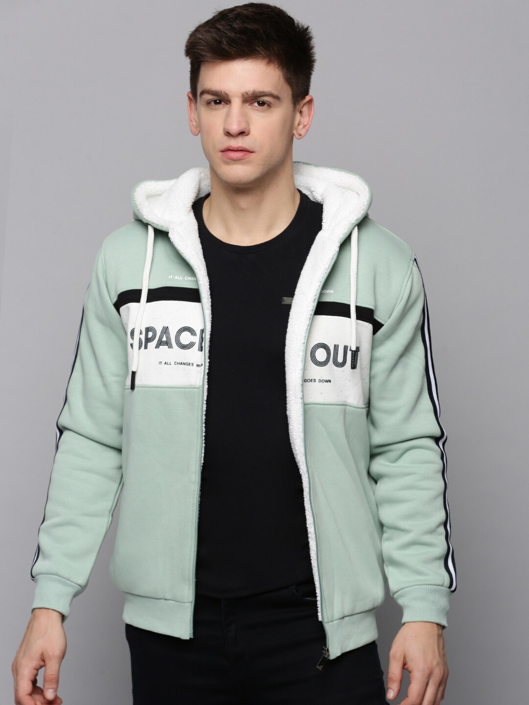 

SHOWOFF Men Printed Hooded Sweatshirt, Sea green