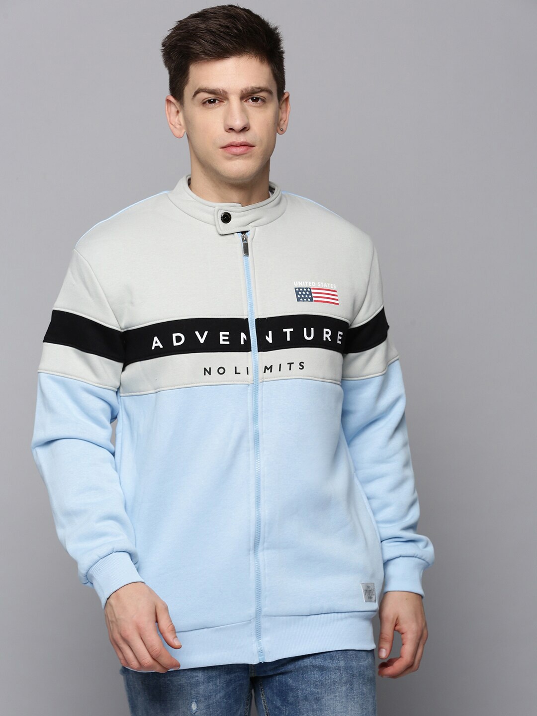 

SHOWOFF Men Colourblocked Cotton Sweatshirt, Blue