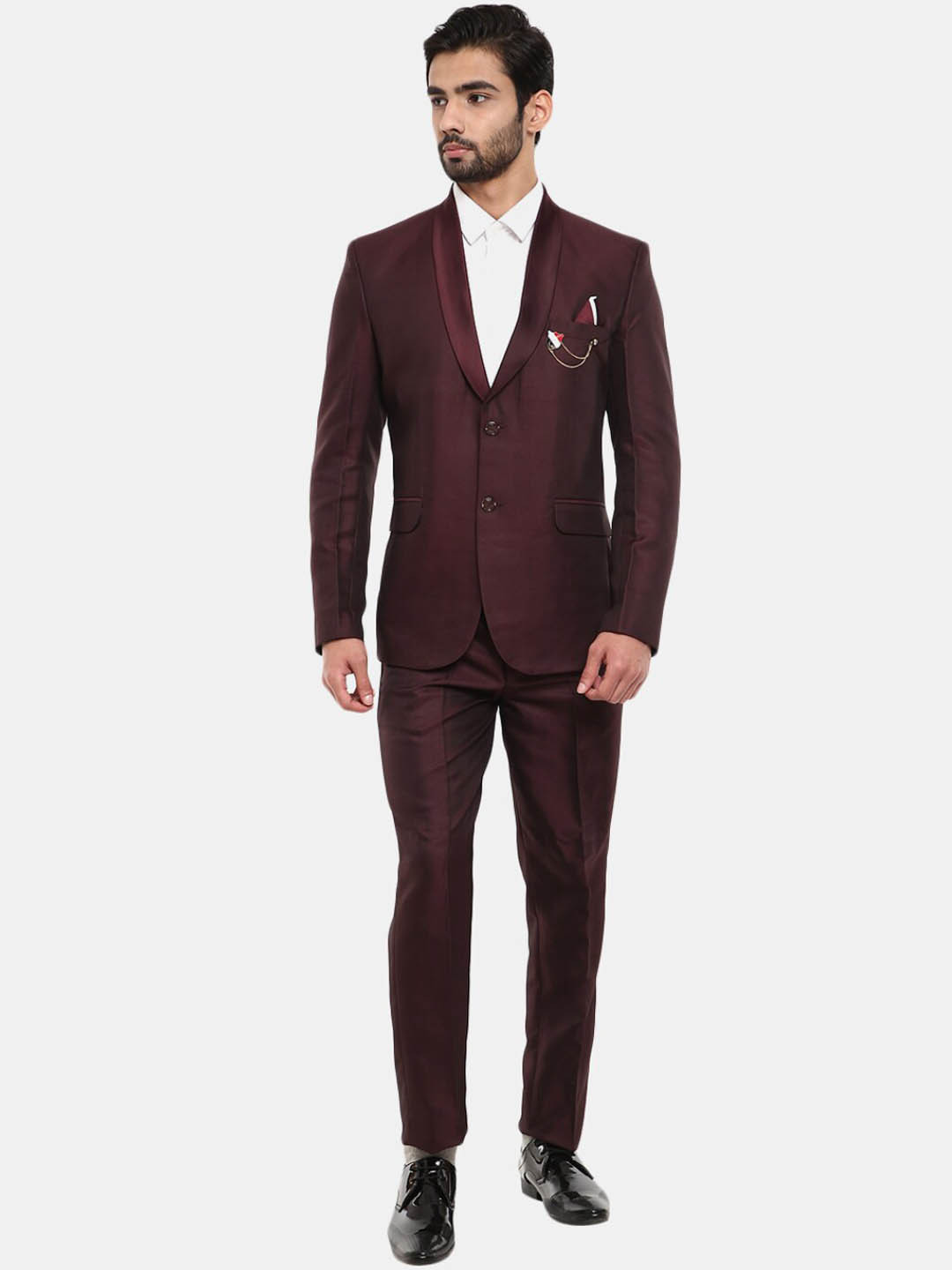 

V-Mart Men 2-Piece Single-Breasted Suit, Maroon