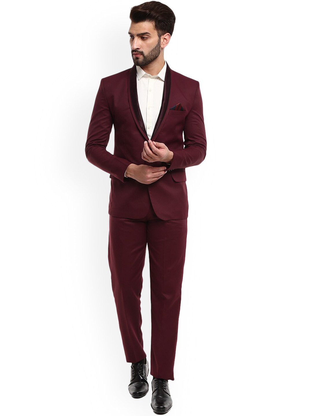 

V-Mart Men Shawl Collar Single-Breasted 2-Pieces Suits, Maroon