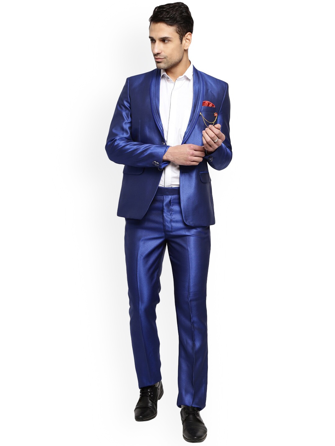 

V-Mart Men Shawl Collar Two-Piece Single Breasted Cotton Suits, Blue