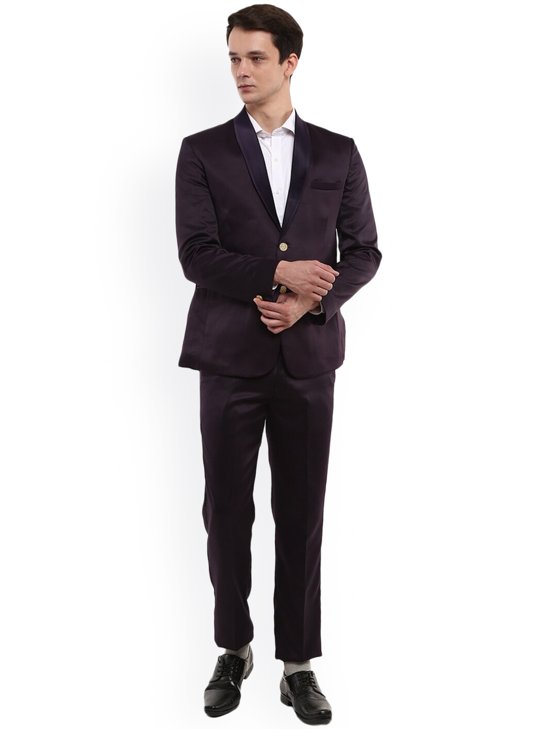 

V-Mart Men Shawl Collar Two Piece Single Breasted Cotton Suits, Purple