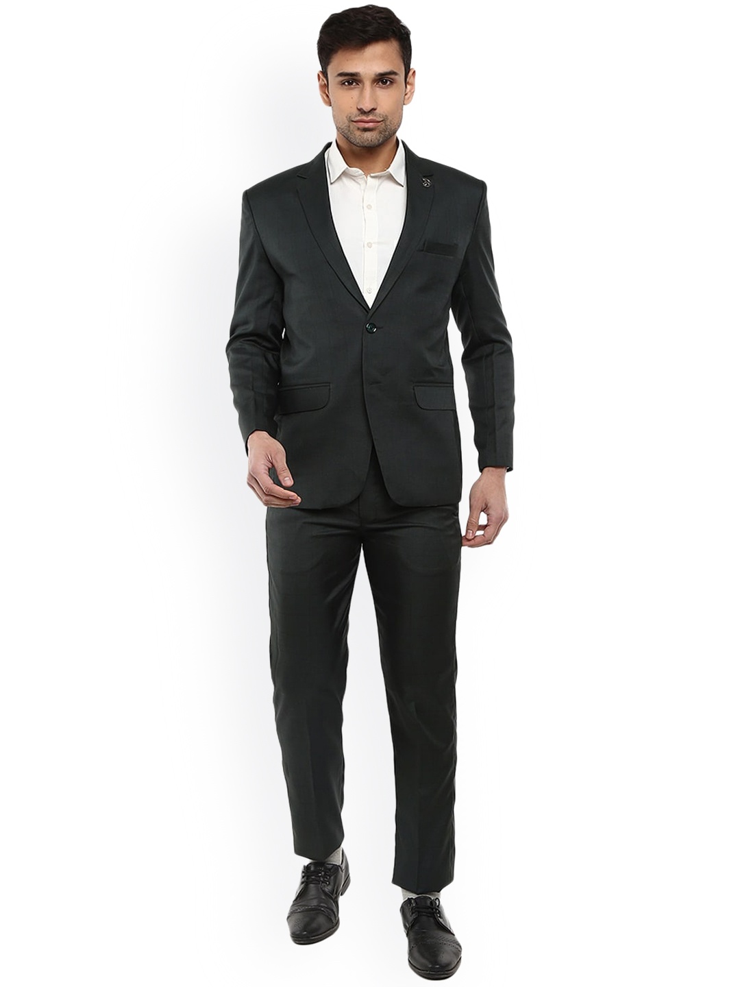 

V-Mart Men Checked Single-Breasted 2-Piece Formal Suit, Green