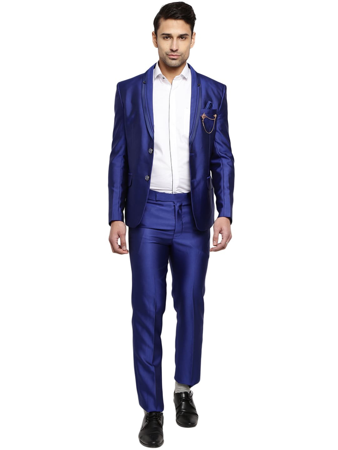 

V-Mart Men Single-Breasted Two-Piece Shawl Collar Cotton Party Suit, Blue