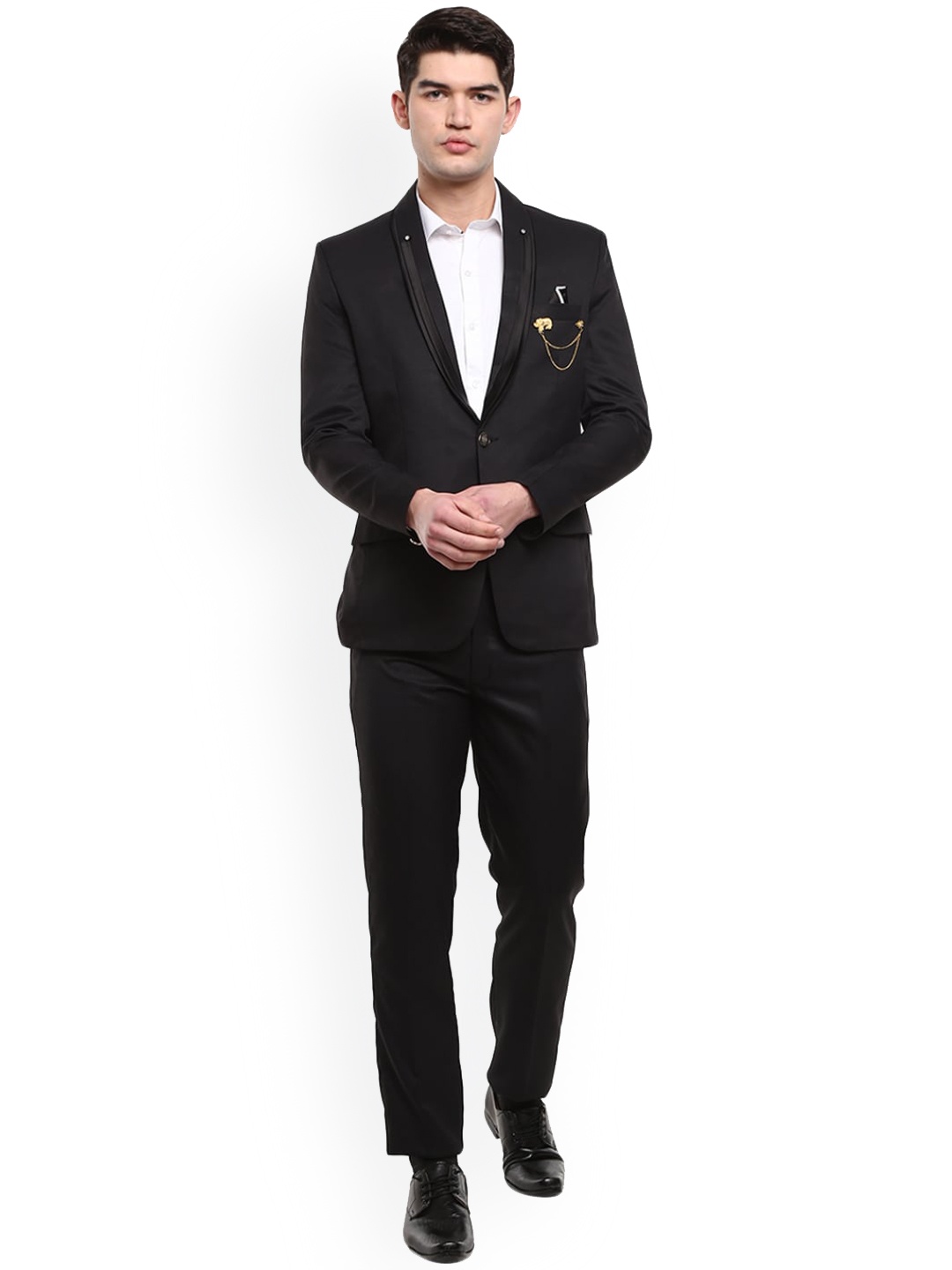 

V-Mart Men Single-Breasted Two-Piece Party Suit, Black