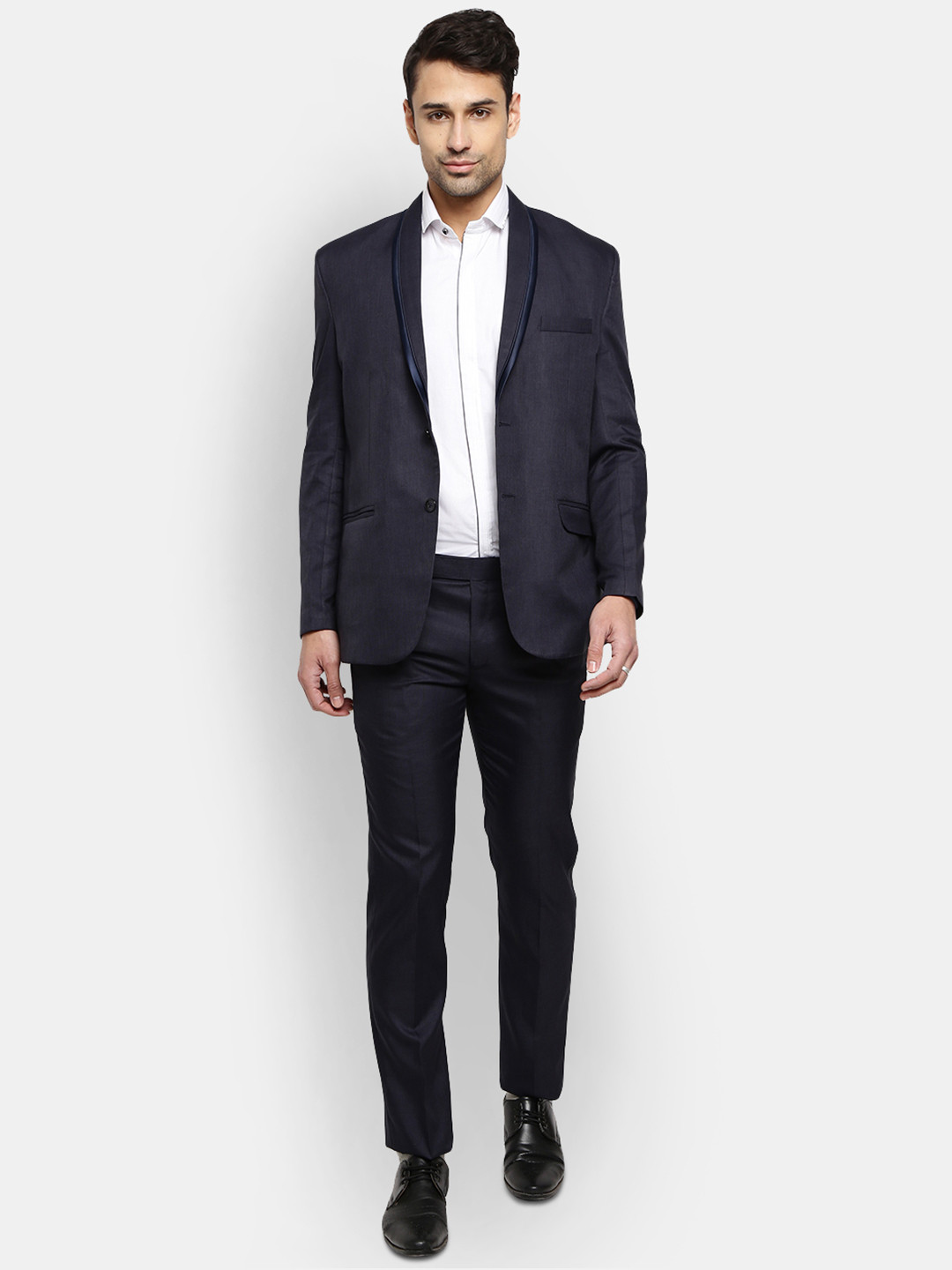 

V-Mart Men 2 Pieces Shawl Collar Single Breasted Cotton Suits, Navy blue