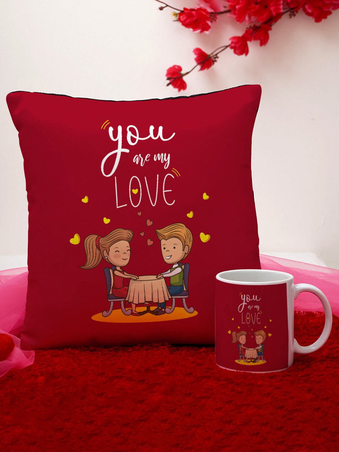 

Crazy Corner Red Set of 2 Printed Cushion & Mug Valentine's Day Gift Set