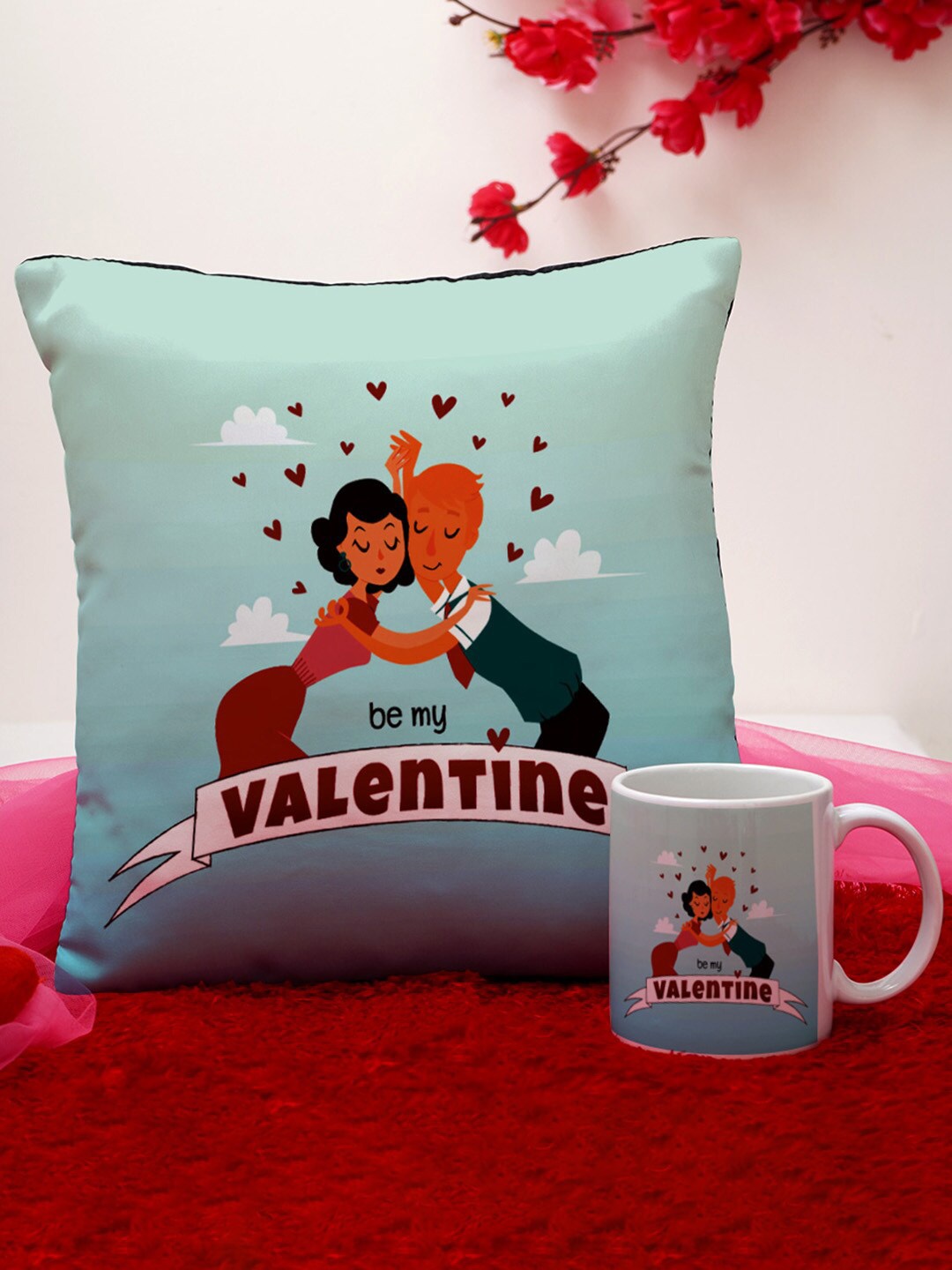 

Crazy Corner Blue & White Set of 2 Printed Cushion & Mug Valentine's Day Gift Set