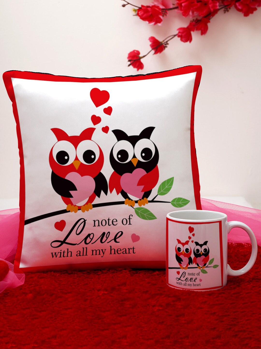 

Crazy Corner White & Red Set of 2 Printed Cushion & Mug Valentine's Day Gift Set