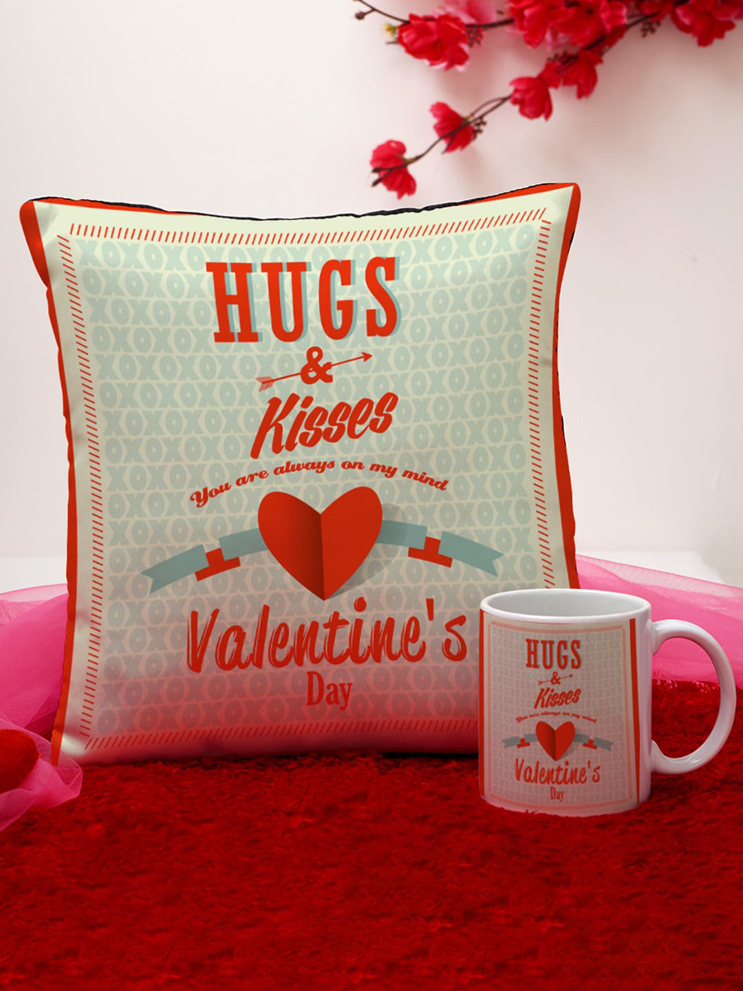 

Crazy Corner Red & Blue Set of 2 Printed Cushion & Mug Valentine's Day Gift Set