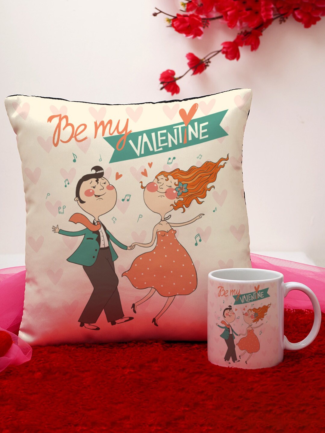 

Crazy Corner White & Green Set of 2 Printed Cushion & Mug Valentine's Day Gift Set
