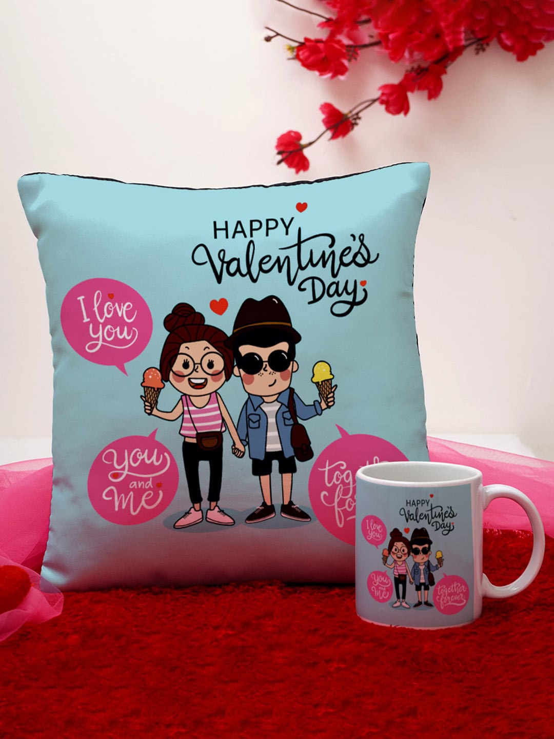 

Crazy Corner Blue Set of 2 Printed Cushion & Mug Valentine's Day Gift Set