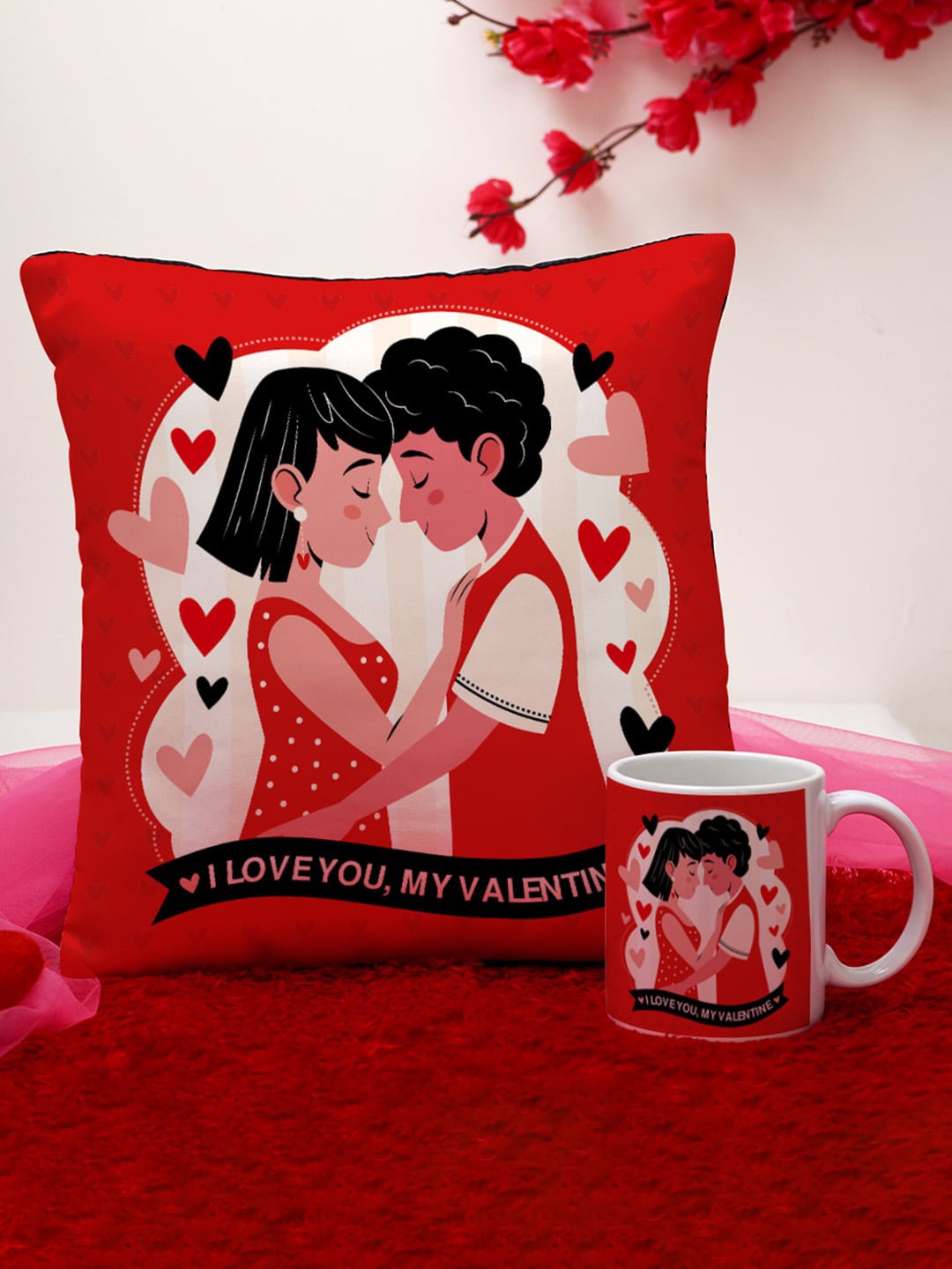 

Crazy Corner 2-Pieces Red & White Printed Cushion with Mug Gift Sets