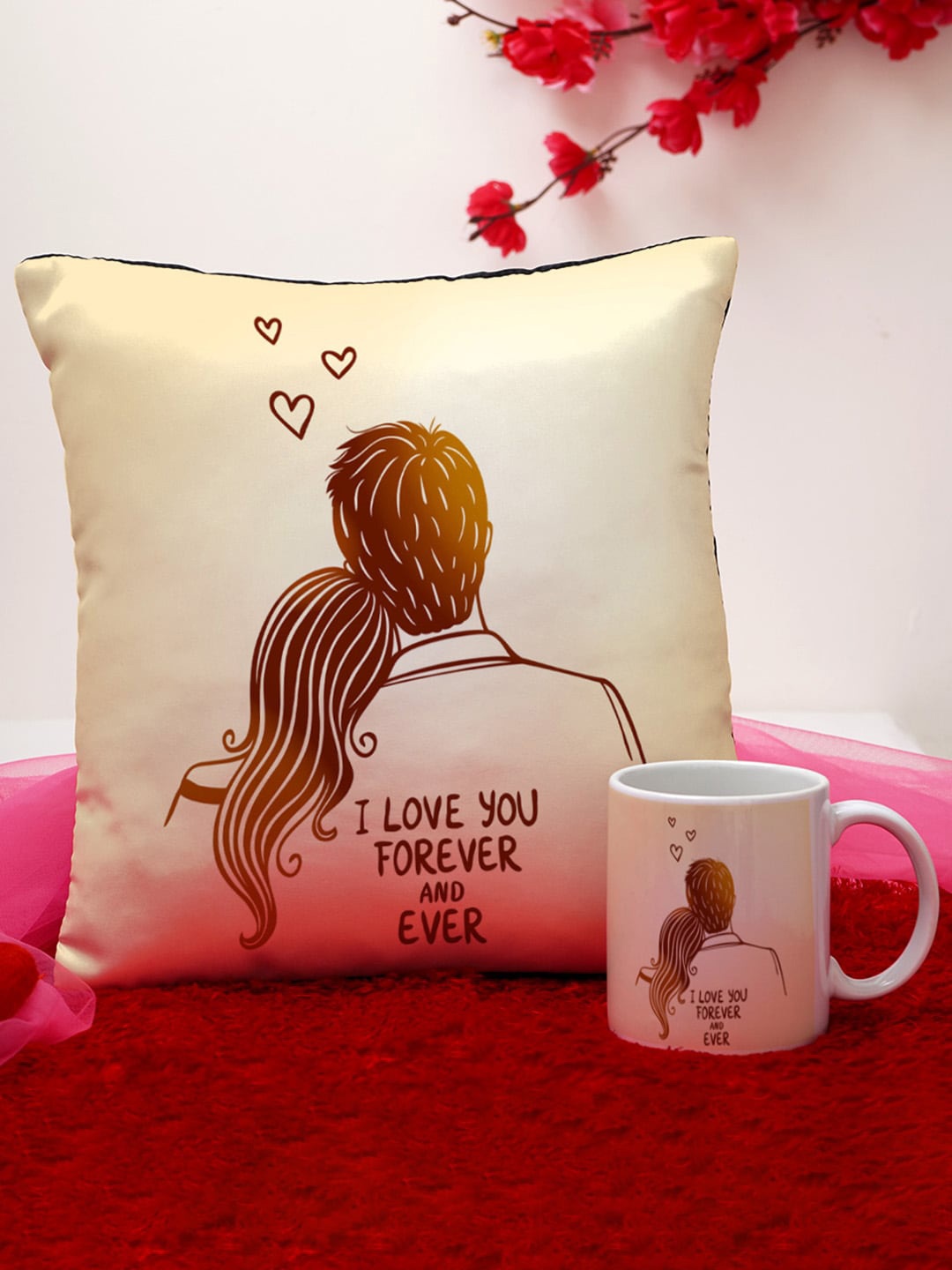 

Crazy Corner Beige & Brown 2 Pcs Printed Cushion & Mug Valentine's Day Gift Set