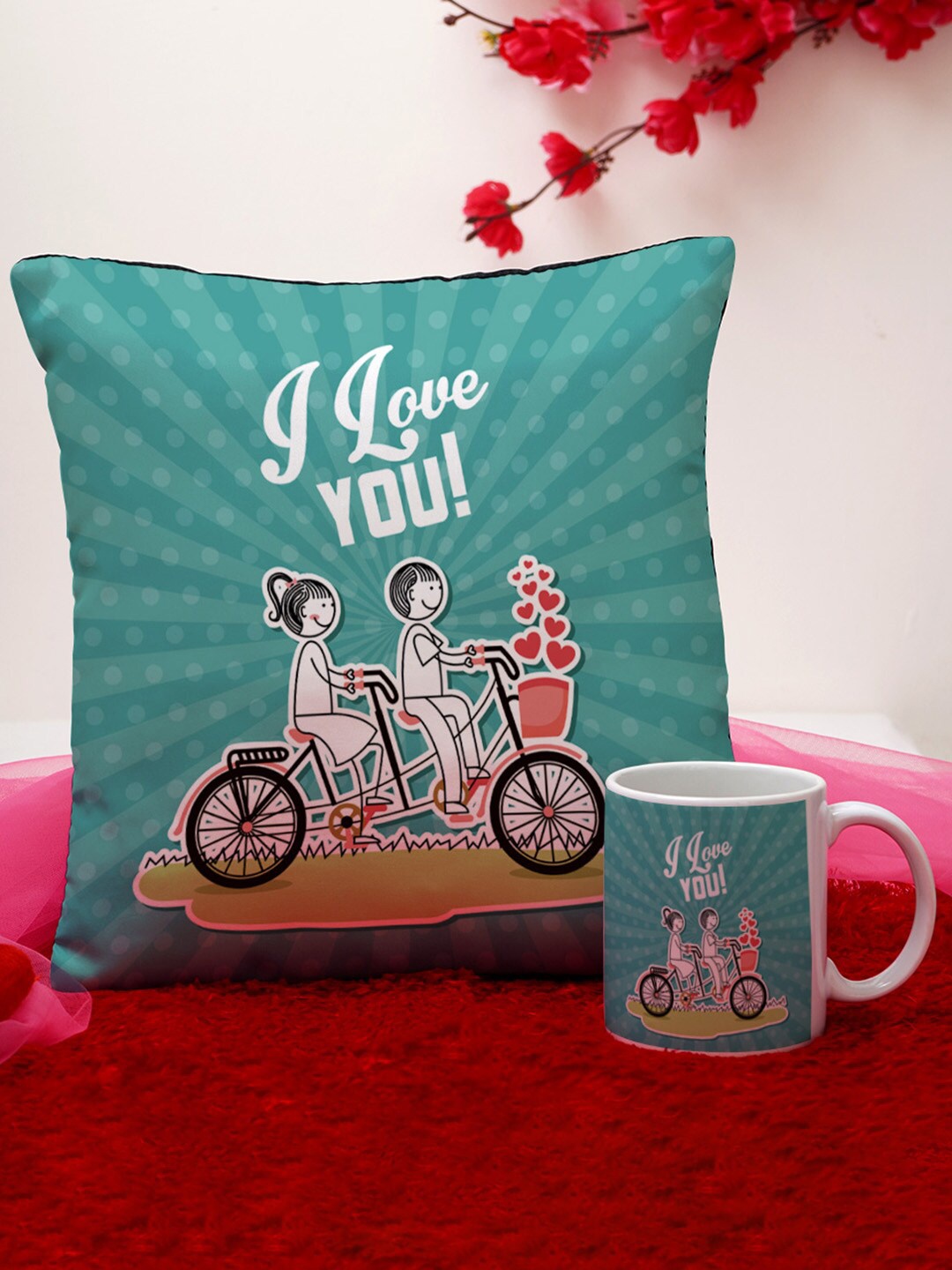 

Crazy Corner Blue & White Set of 2 Printed Cushion & Mug Valentine's Day Gift Set