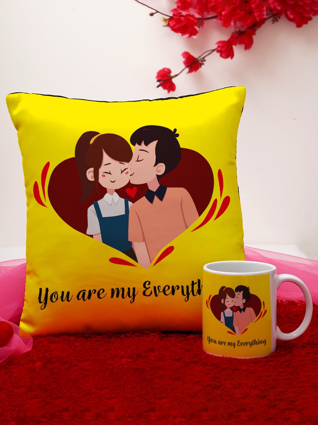 

Crazy Corner Yellow Set of 2 Printed Cushion & Mug Valentine's Day Gift Set