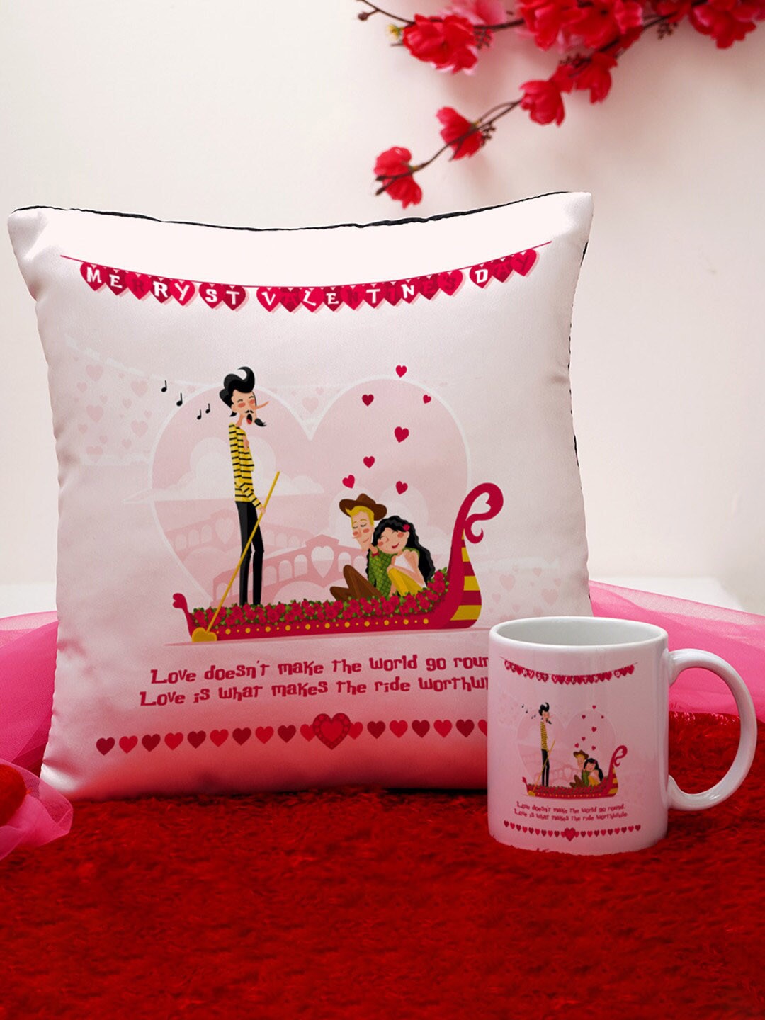 

Crazy Corner Red & Pink Set of 2 Printed Cushion & Mug Valentine's Day Gift Set