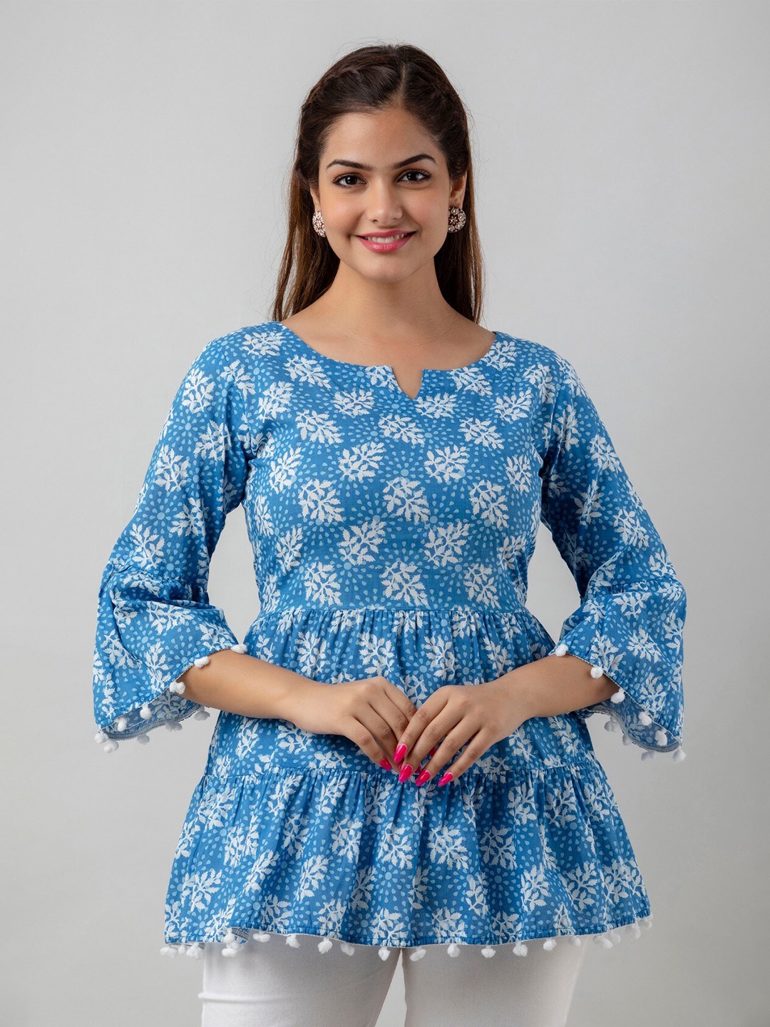 

Women Touch Floral Printed Peplum Top, Blue
