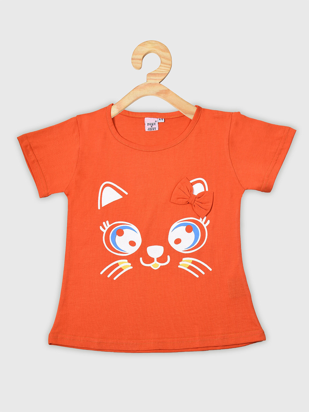 

POMY & JINNY Girls Graphic Printed Slim Fit T-shirt, Orange