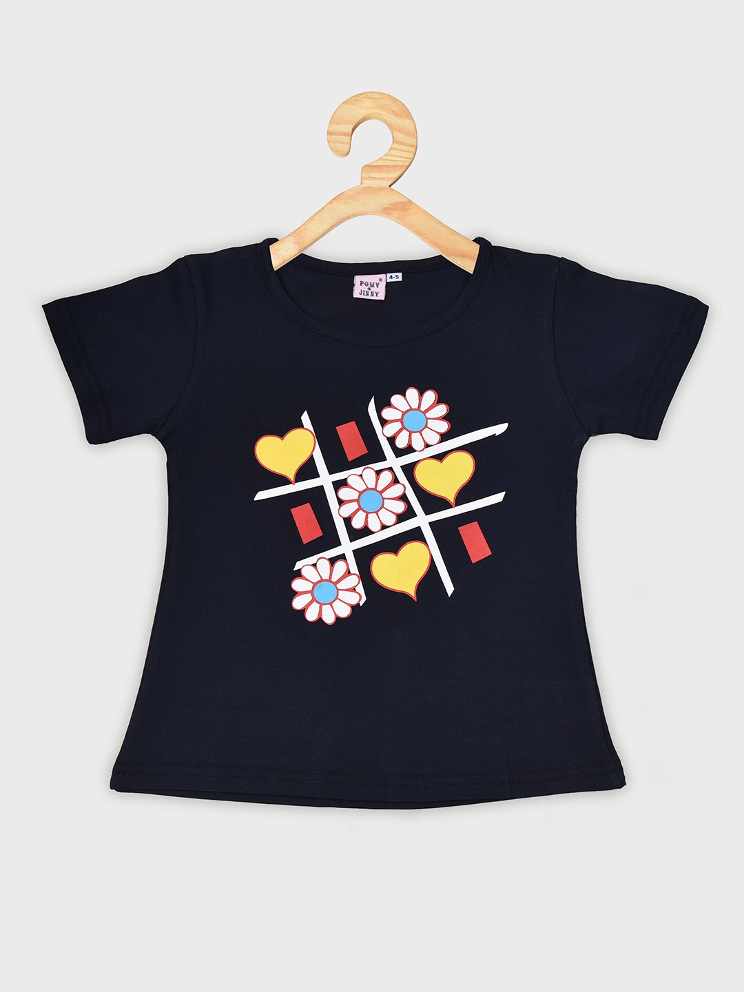 

POMY & JINNY Girls Cotton Printed Slim Fit T-shirt, Navy blue