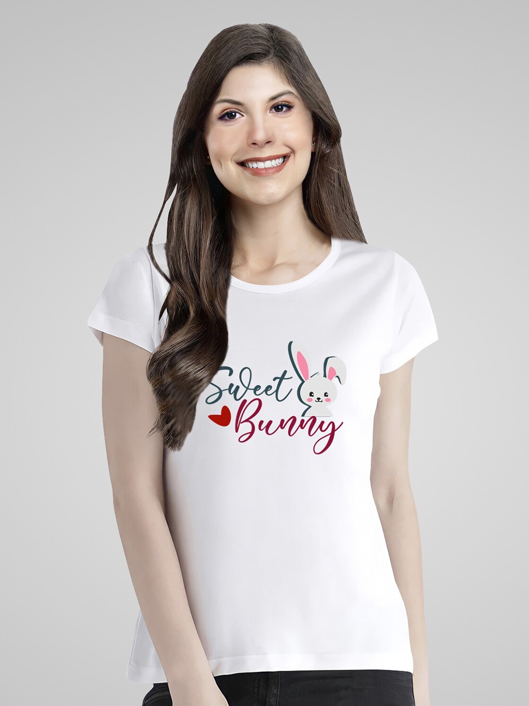 

Pootlu Women Typography Printed Round Neck Pure Cotton T-shirt, White