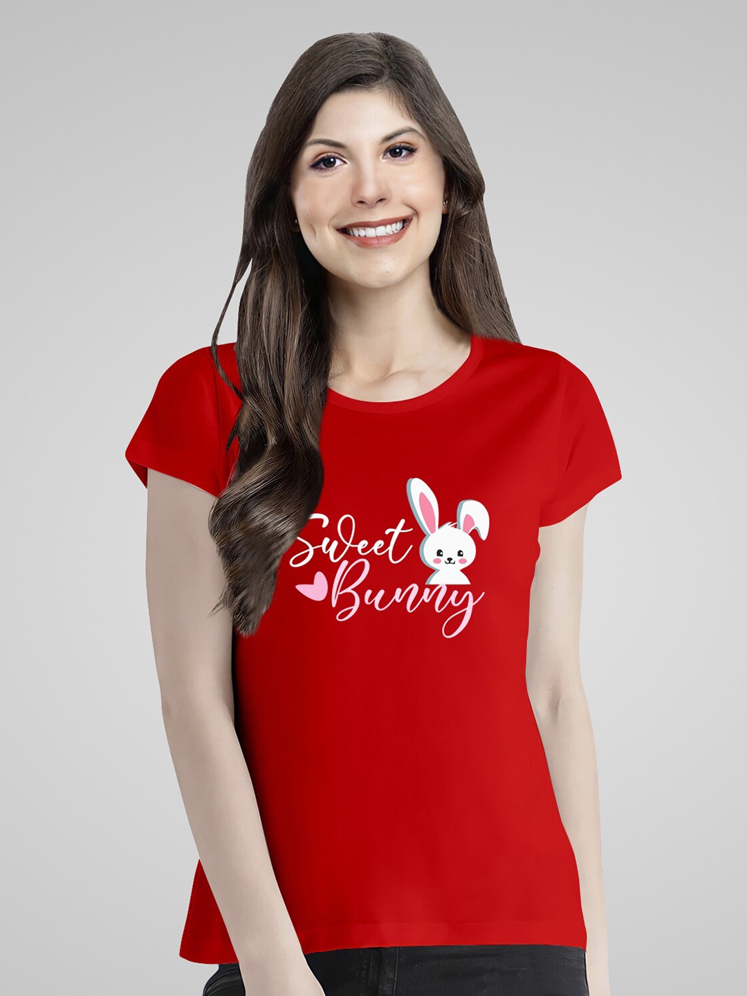 

Pootlu Women Round Neck Typography Printed Pure Cotton T-shirt, Red