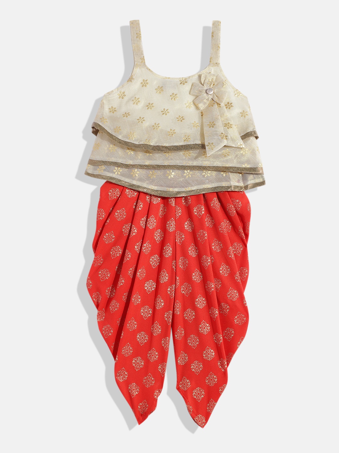 

Twisha Girls Printed Top With Dhoti Pants, Gold
