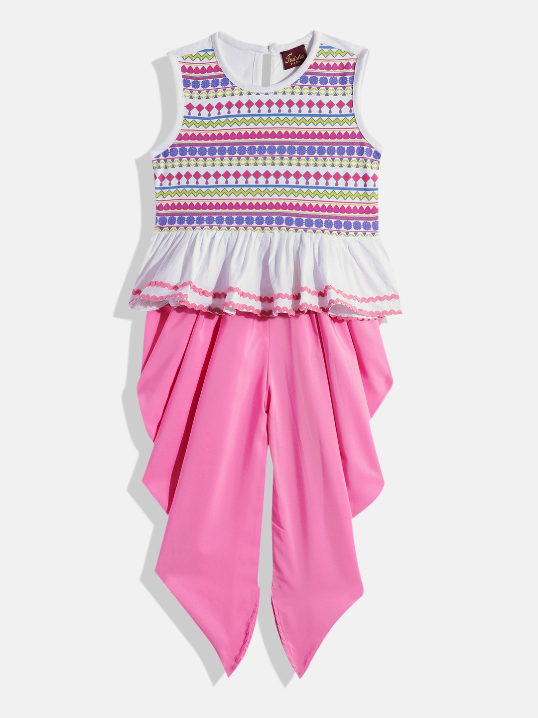 

Twisha Girls Printed Pure Cotton Top With Dhoti Pants, White