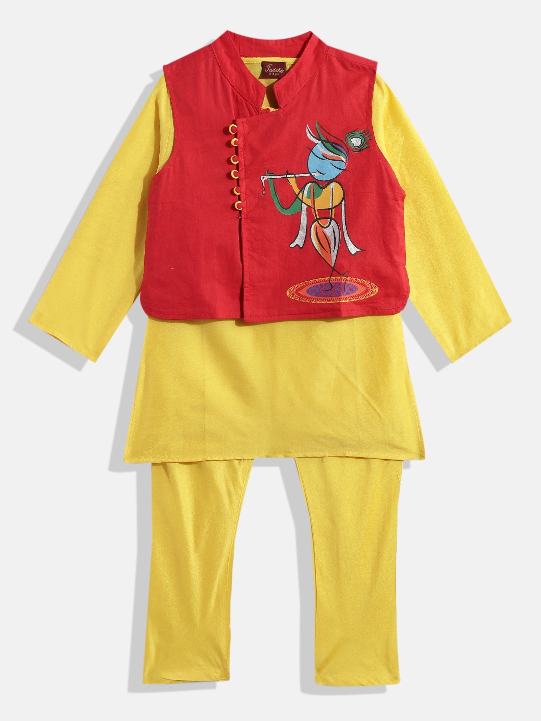 

Twisha Boys Kurta & Pyjamas With Waistcoat, Yellow