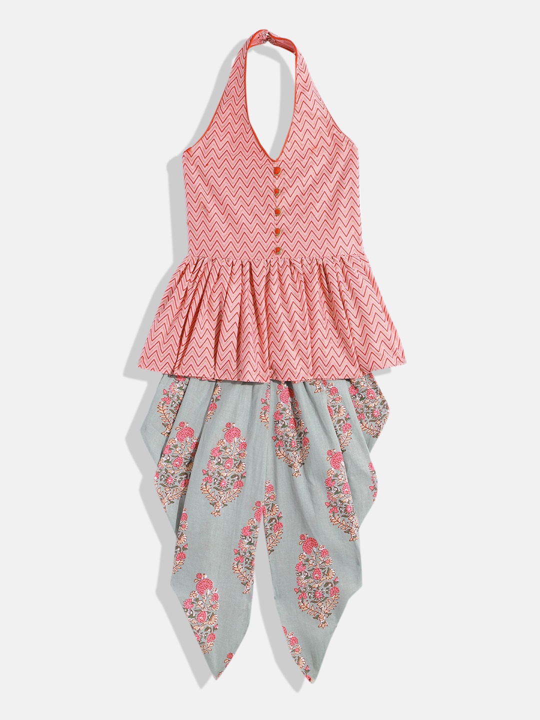

Twisha Girls Printed Pure Cotton Top With Dhoti Pants, Coral