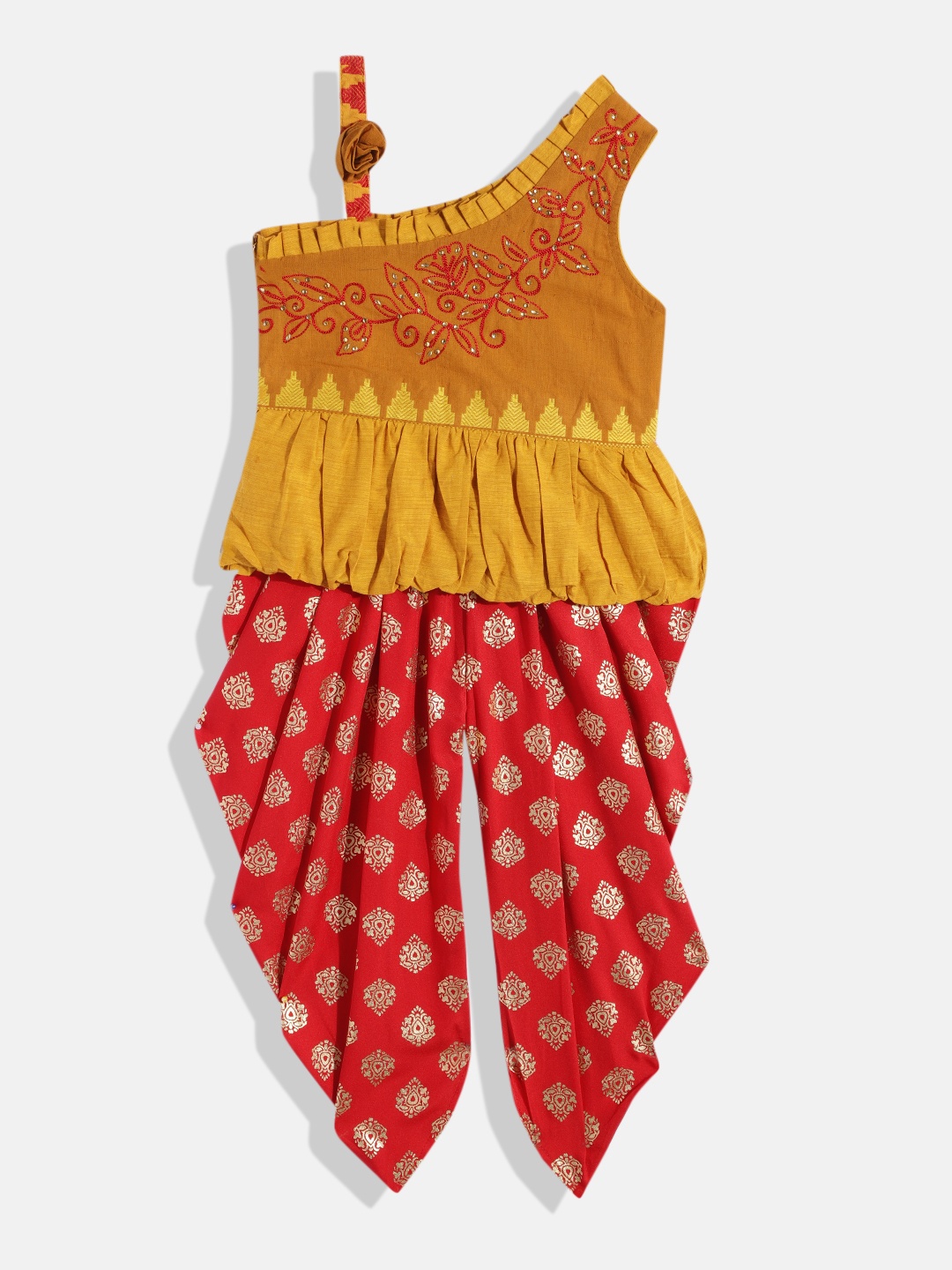 

Twisha Girls Embellished Top With Dhoti Pants, Mustard