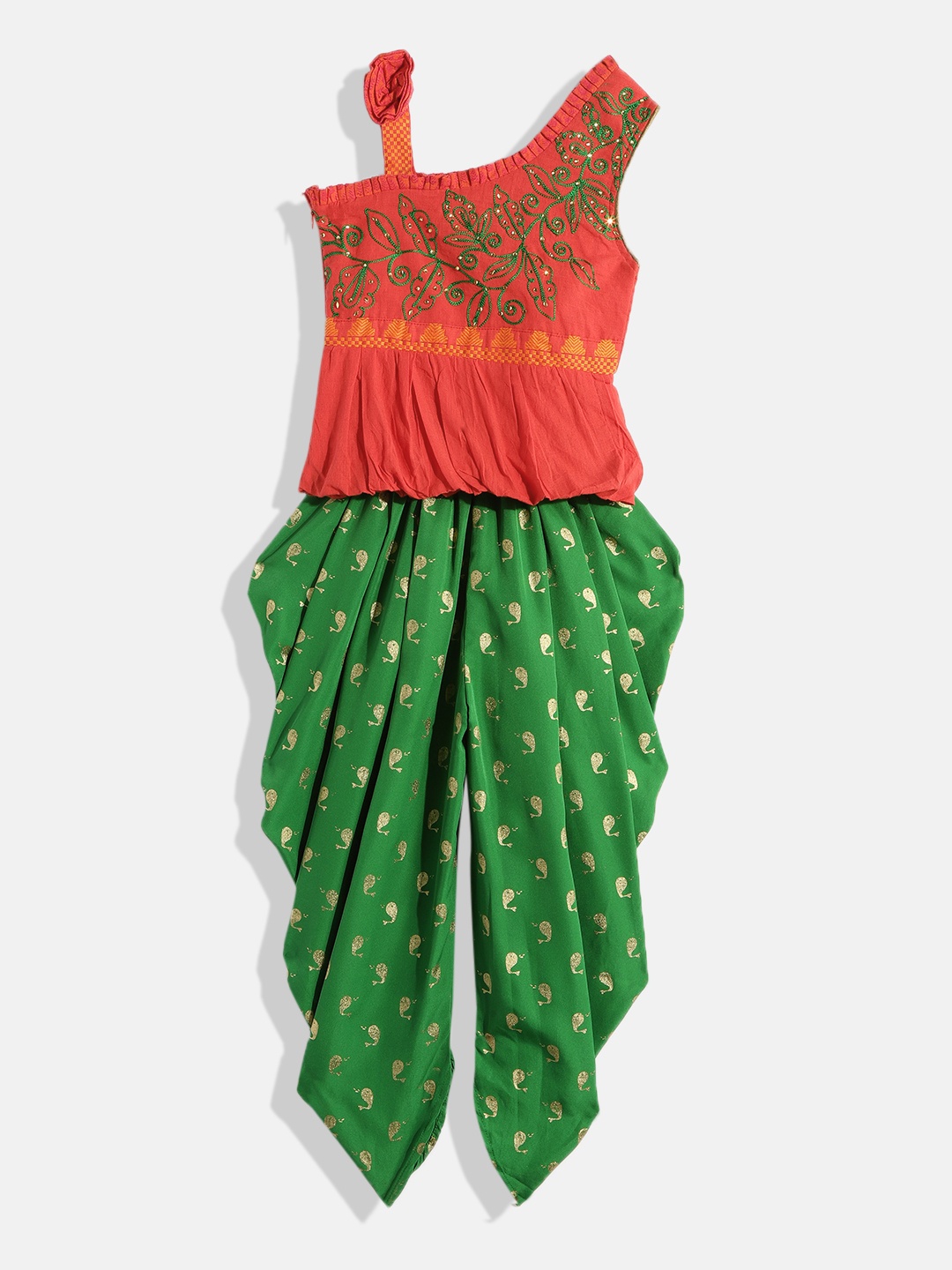 

Twisha Girls Embellished Top With Dhoti Pants, Orange