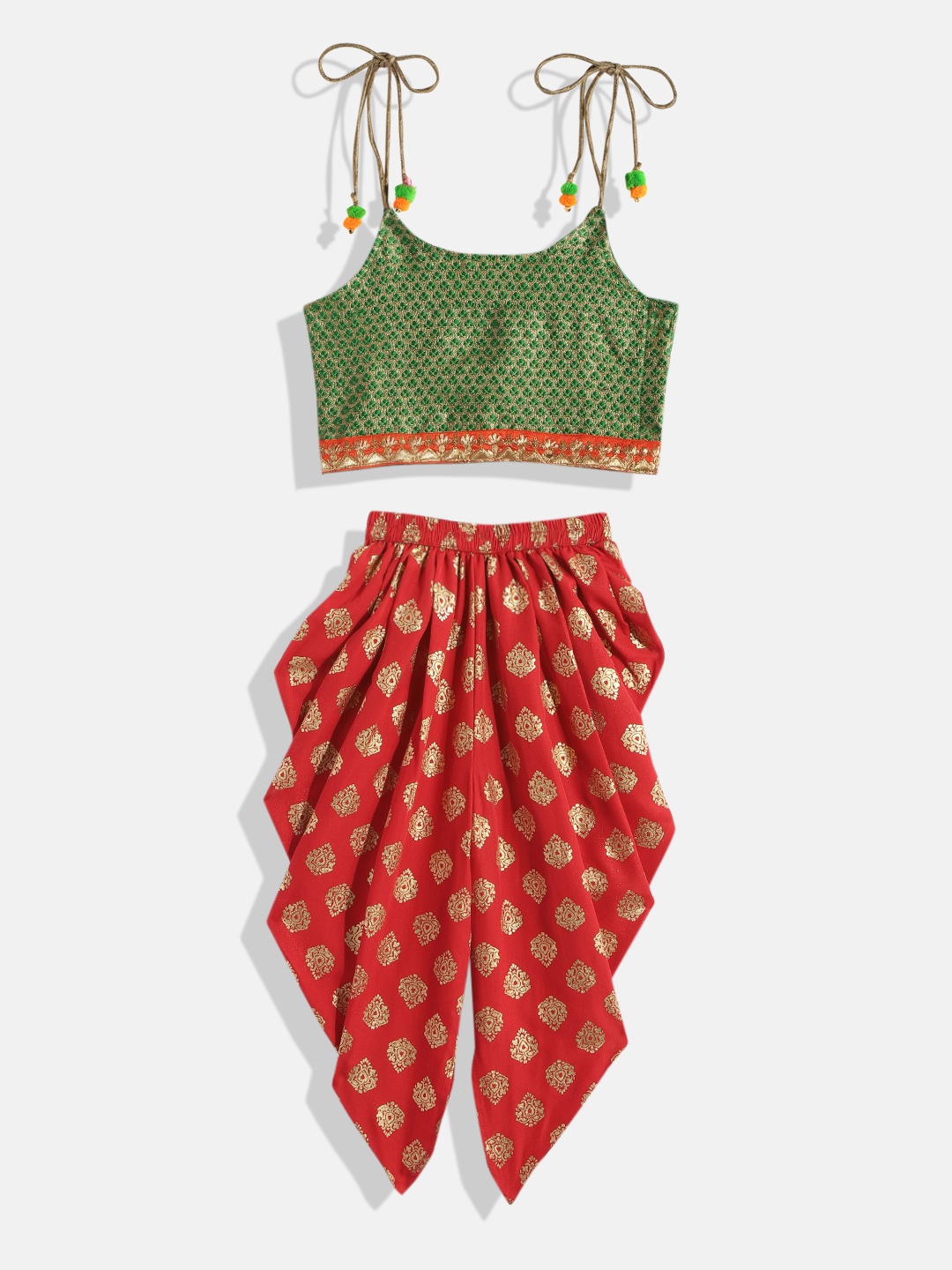 

Twisha Girls Top With Dhoti Pants, Green