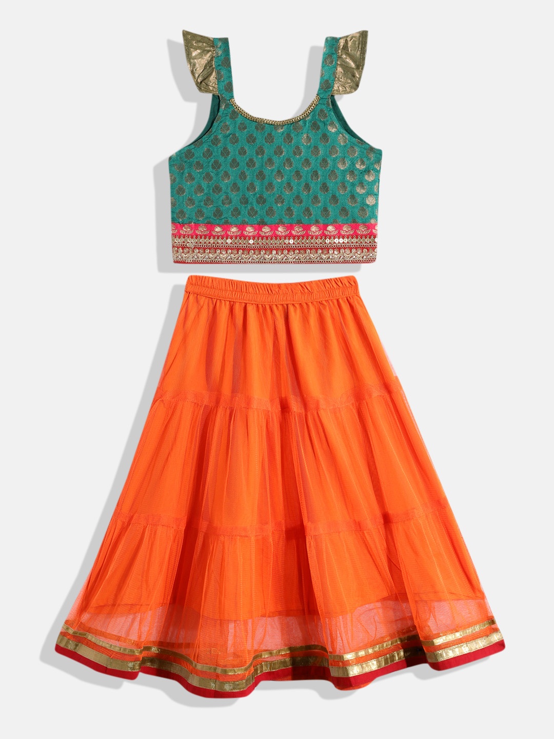 

Twisha Girls Ethnic Top With Skirt, Sea green