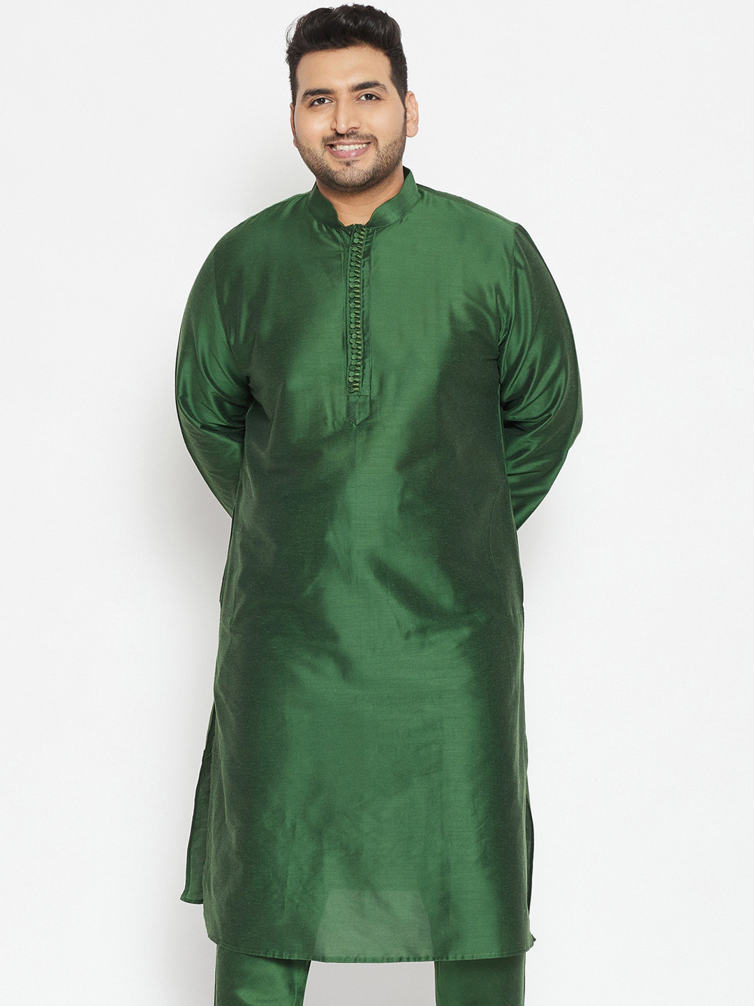 

VASTRAMAY PLUS Men Plus Size Mandarin Collar Kurta, Green
