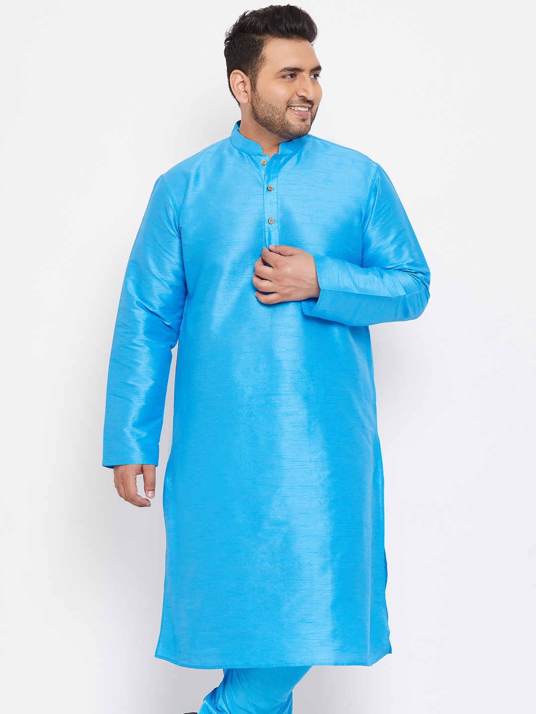 

VASTRAMAY PLUS Men Plus Size Mandarin Collar Kurta, Blue