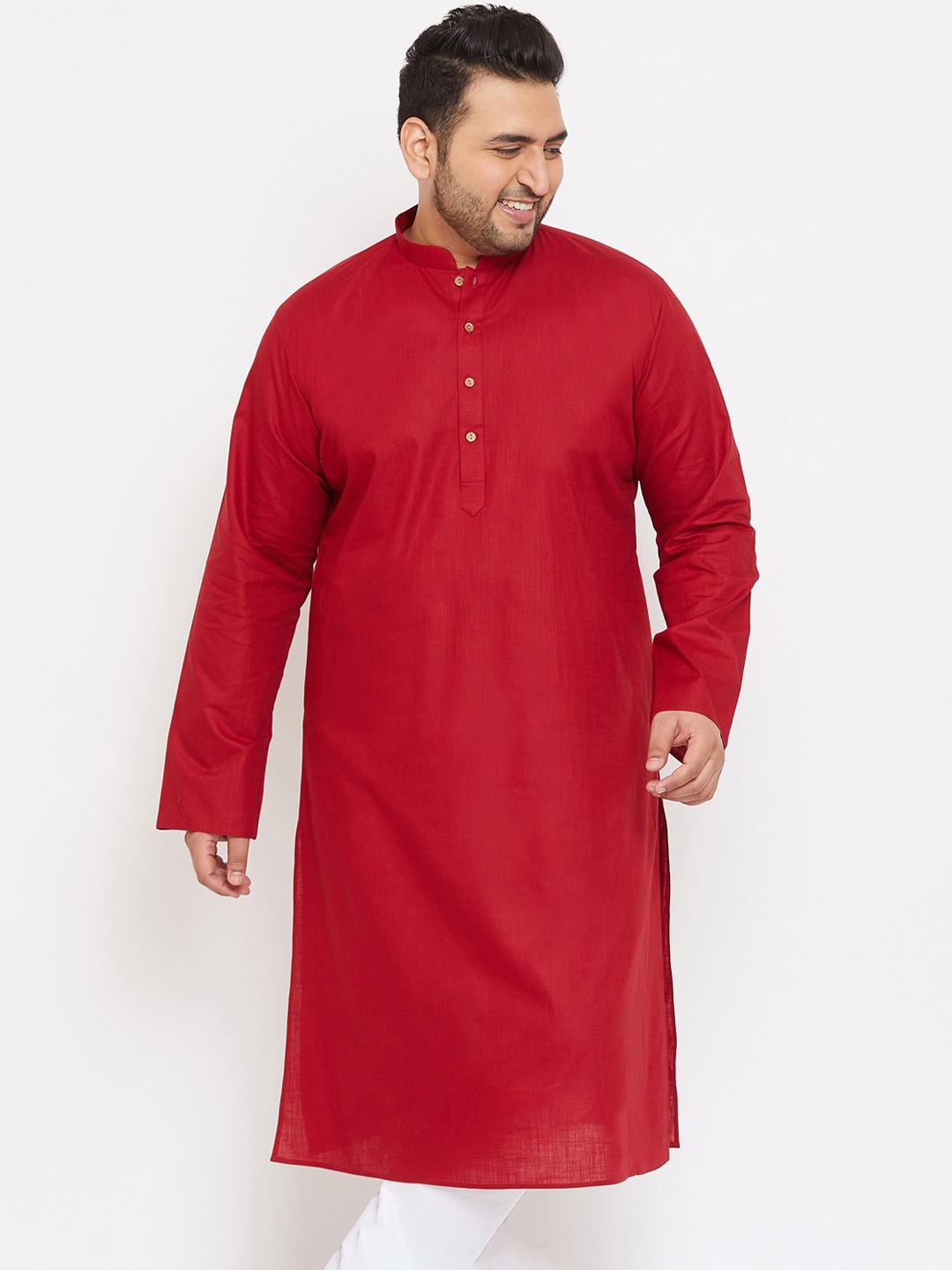 

VASTRAMAY Men Plus Size Mandarin Sleeve Kurta, Maroon