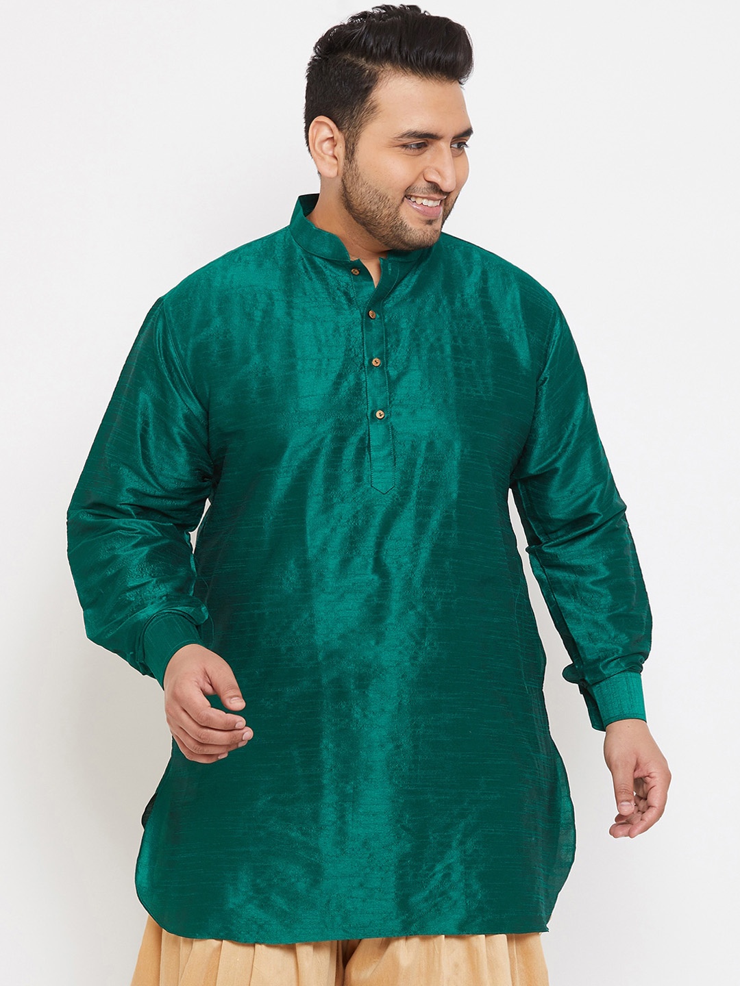 

VASTRAMAY PLUS Men Plus Size Mandarin Sleeve Kurta, Green