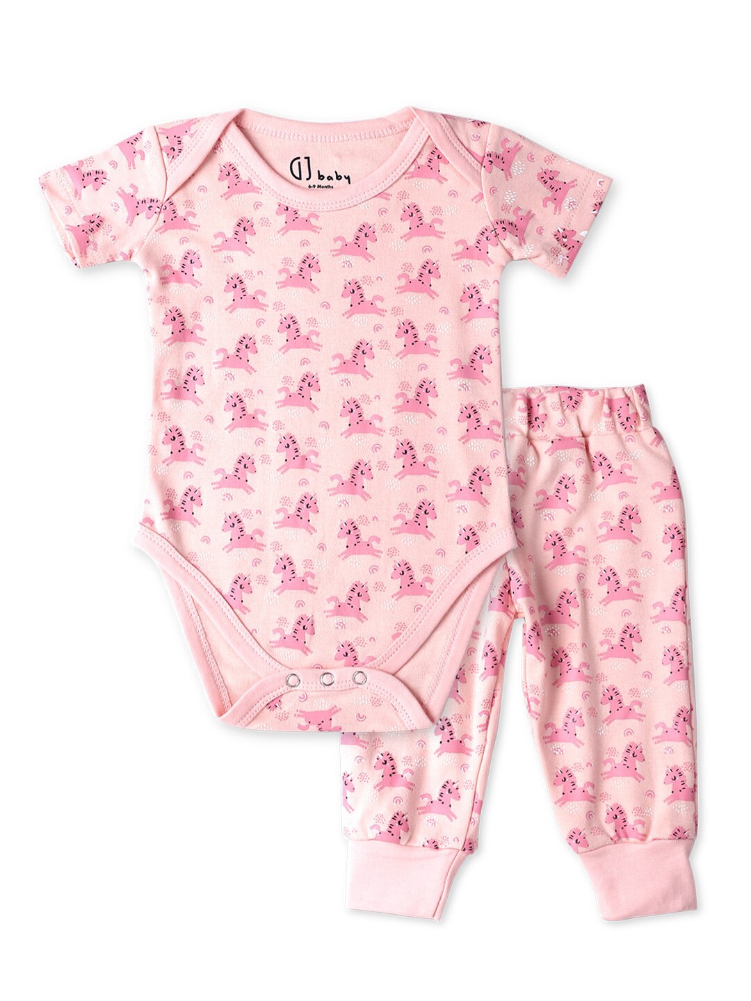 

Gini and Jony Infants Girls Printed Pure Cotton Bodysuit With Trouser, Pink