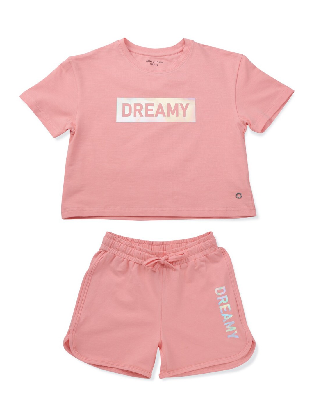 

Gini and Jony Girls Printed Pure Cotton T-shirt With Shorts, Pink