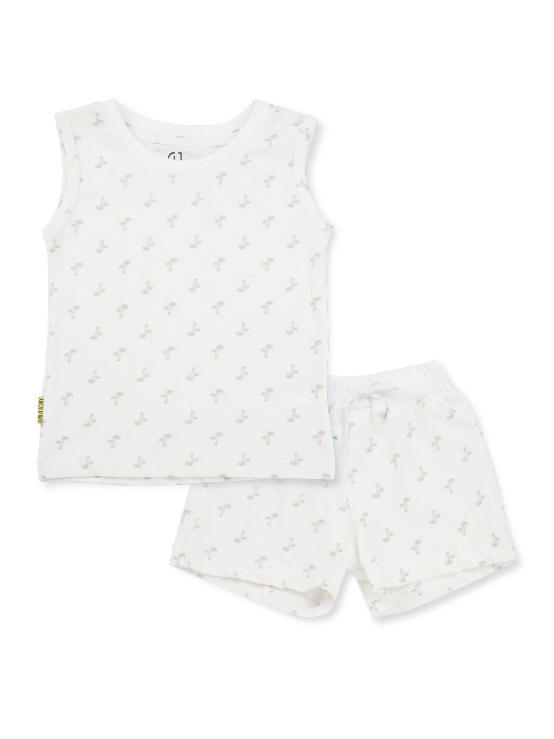 

Gini and Jony Infant Boys Printed Pure Cotton T-shirt with Shorts, Off white