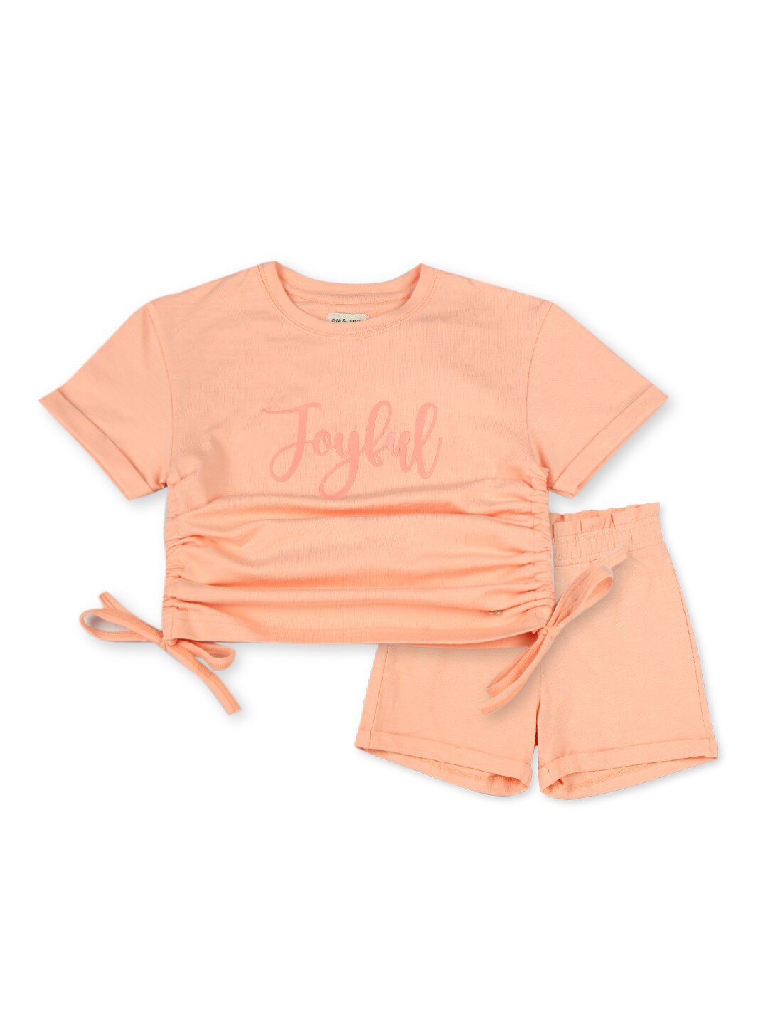 

Gini and Jony Infants Girls Printed Pure Cotton T-shirt with Shorts, Peach