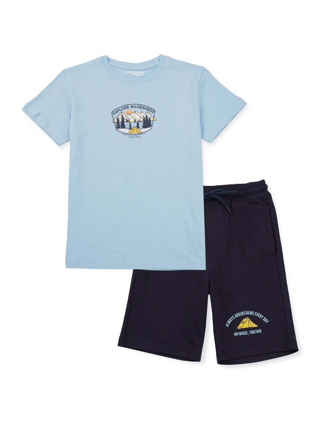 

Gini and Jony Boys Printed Pure Cotton T-shirt with Shorts, Blue