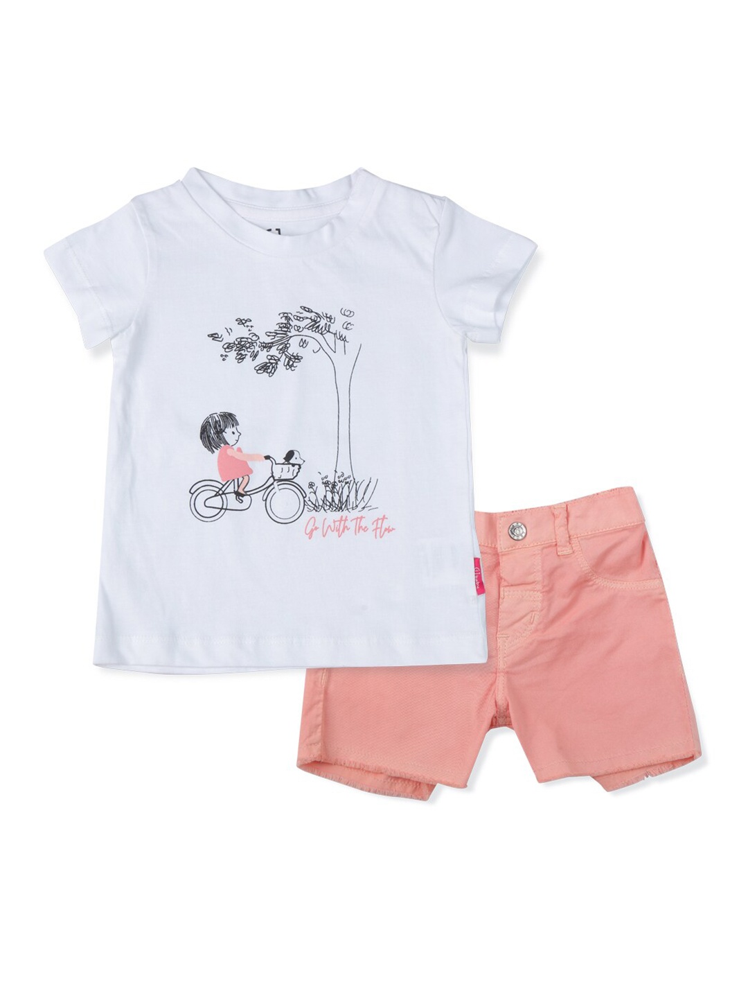 

Gini and Jony Infants Girls Printed Pure Cotton T-shirt with Shorts, White