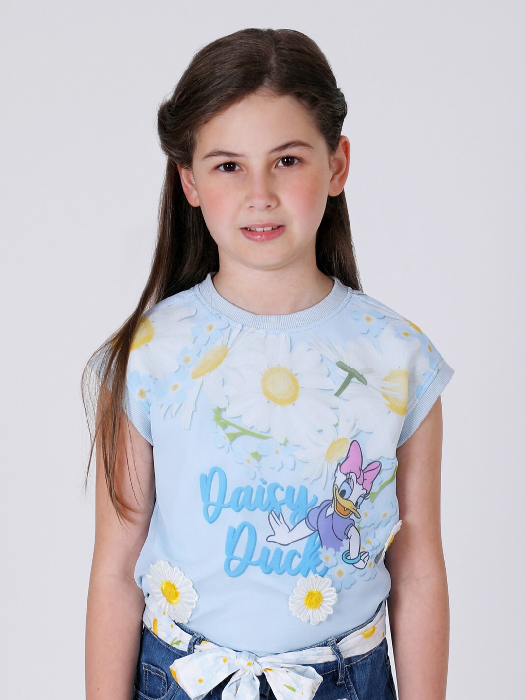

One Friday Graphic Printed Applique Top, Blue
