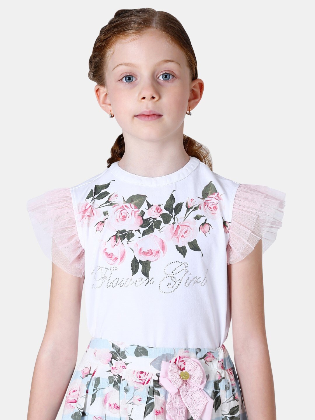 

One Friday Floral Printed Cotton Top, White