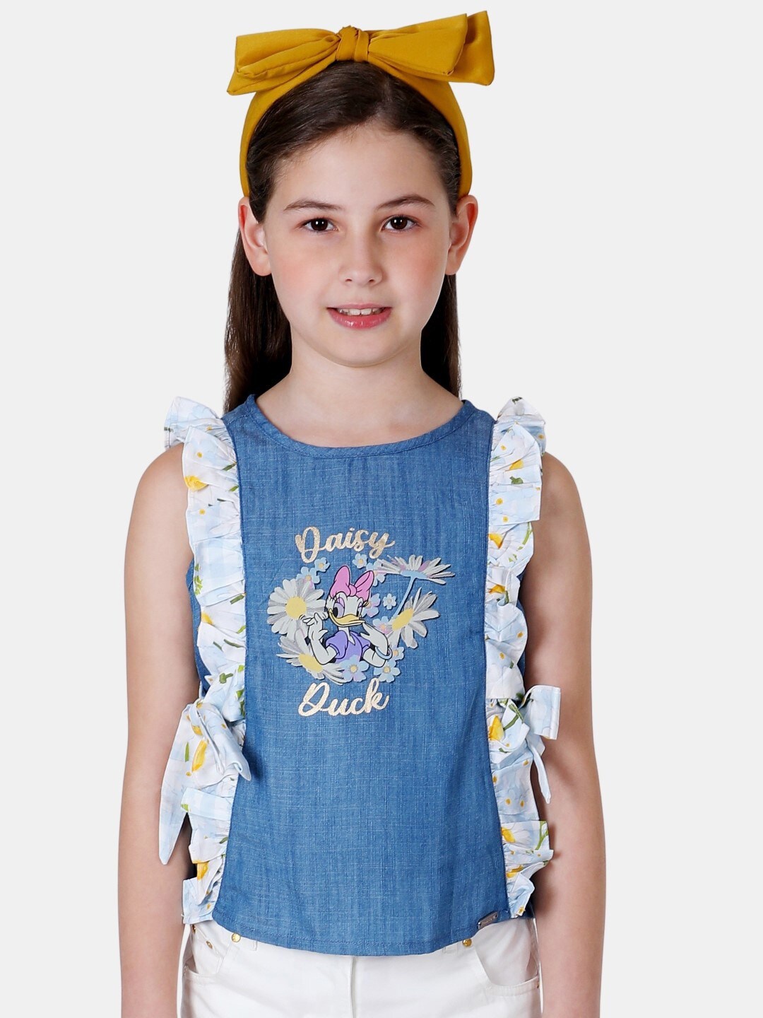 

One Friday Printed Ruffles Detail Top, Blue